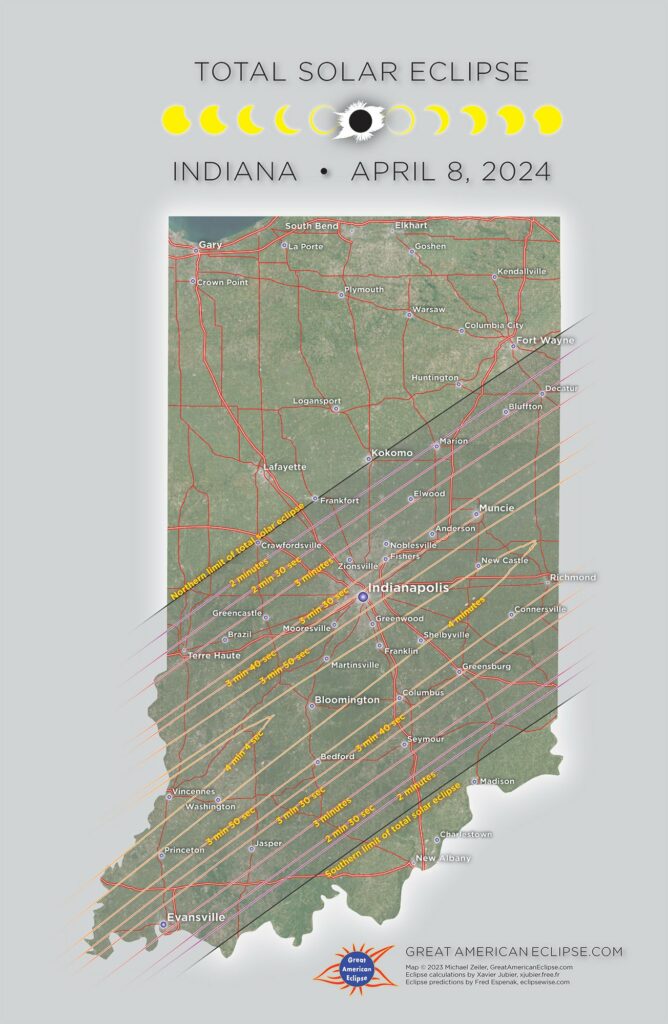 Total Solar Eclipse Map of Indiana